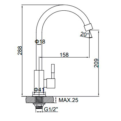 Смеситель для кухонной мойки Ledeme L74195 на одну воду